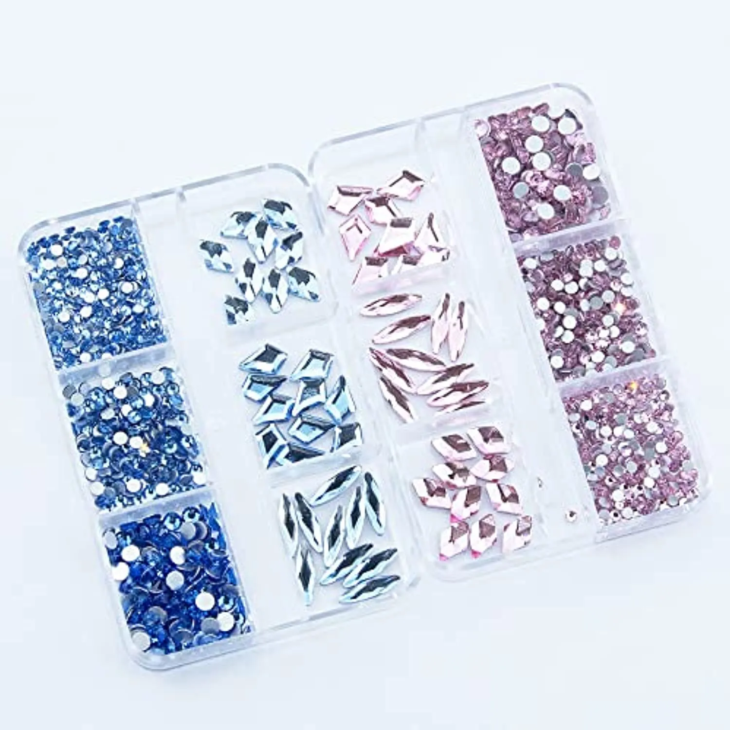 1560Pcs Pink and Light Blue Nail Crystals Rhinestones Flatback Glass Gems Multi Sizes Shapes Colorful Light Blue Pink Nail Rhinestones Crystals with Pen for Nail DIY Crafting Clothes Shoes Jewelry