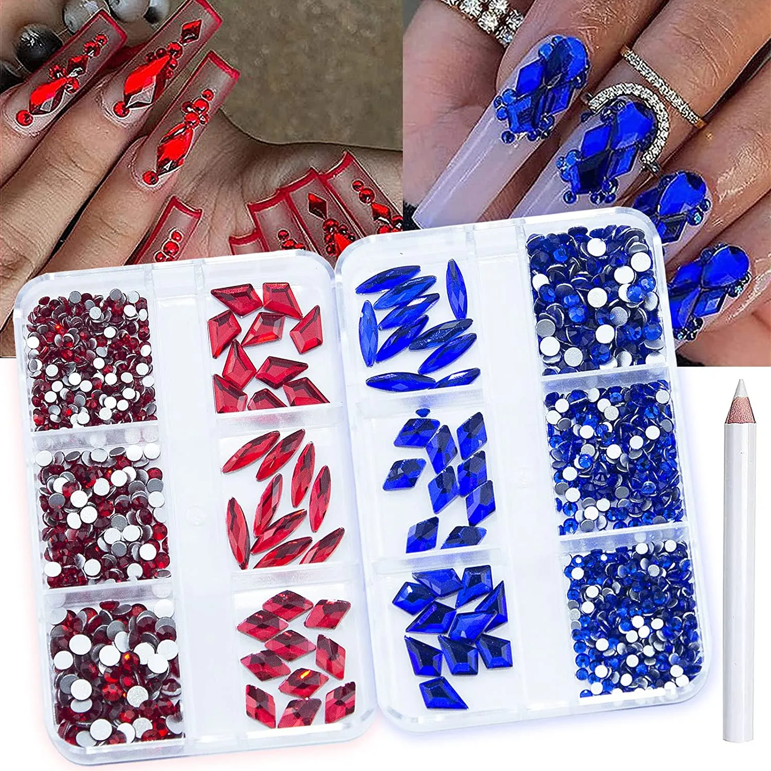 1560Pcs Pink and Light Blue Nail Crystals Rhinestones Flatback Glass Gems Multi Sizes Shapes Colorful Light Blue Pink Nail Rhinestones Crystals with Pen for Nail DIY Crafting Clothes Shoes Jewelry