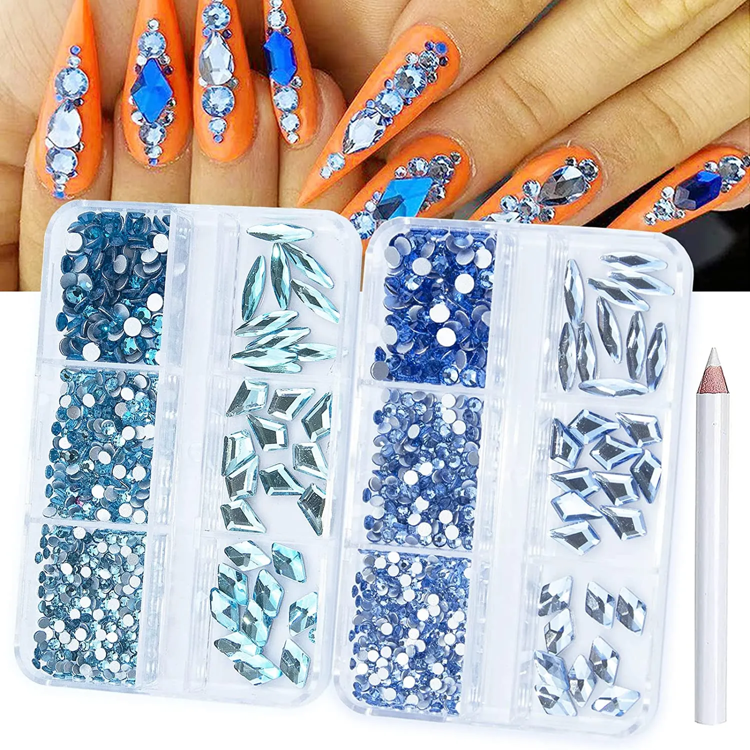 1560Pcs Pink and Light Blue Nail Crystals Rhinestones Flatback Glass Gems Multi Sizes Shapes Colorful Light Blue Pink Nail Rhinestones Crystals with Pen for Nail DIY Crafting Clothes Shoes Jewelry