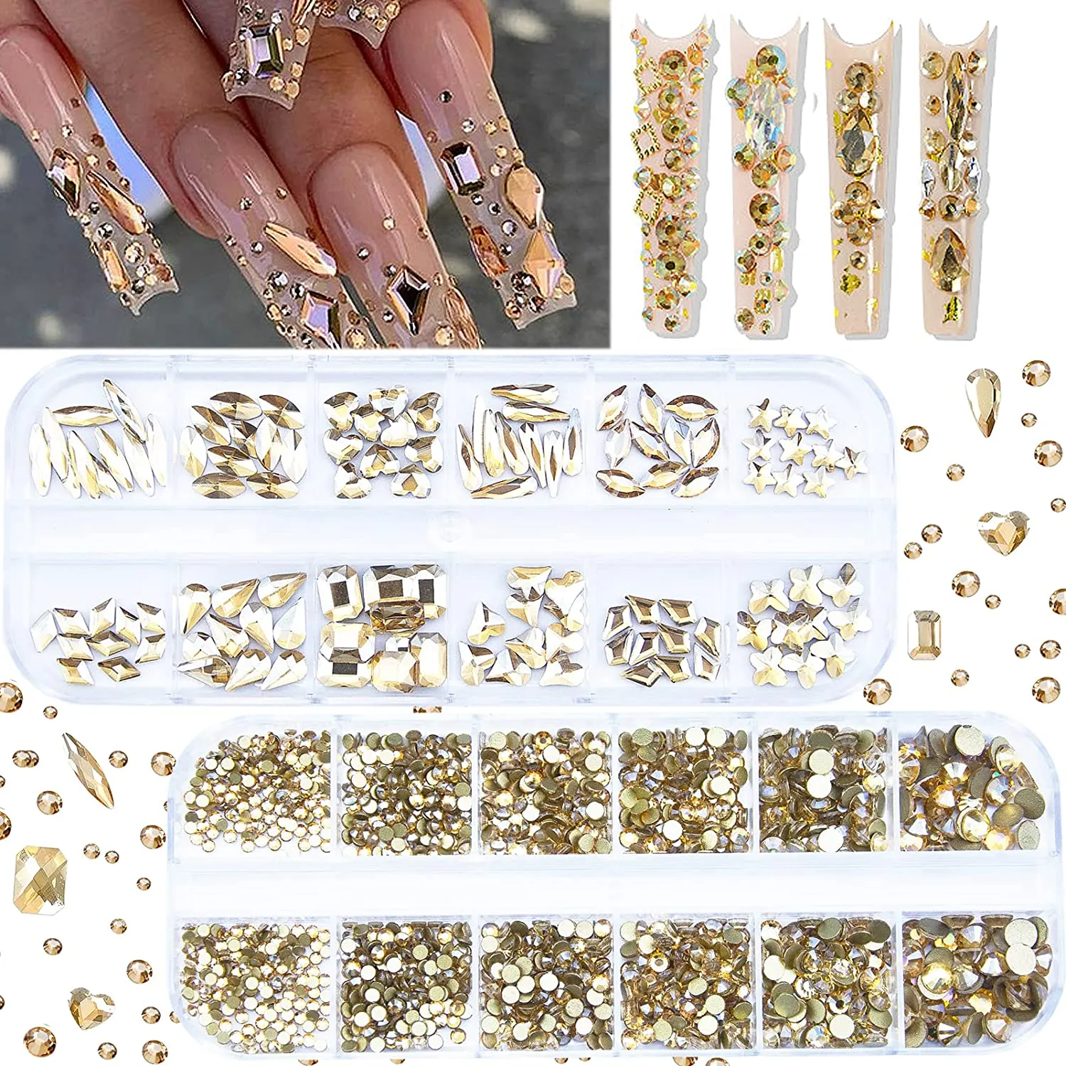 2120Pcs Red Crystal Nail Rhinestones Round Beads Flatback Glass Gems Stones Multi Shapes Sizes Rhinestones Nail Charms for Nail DIY Crafts Clothes Shoes Jewelry