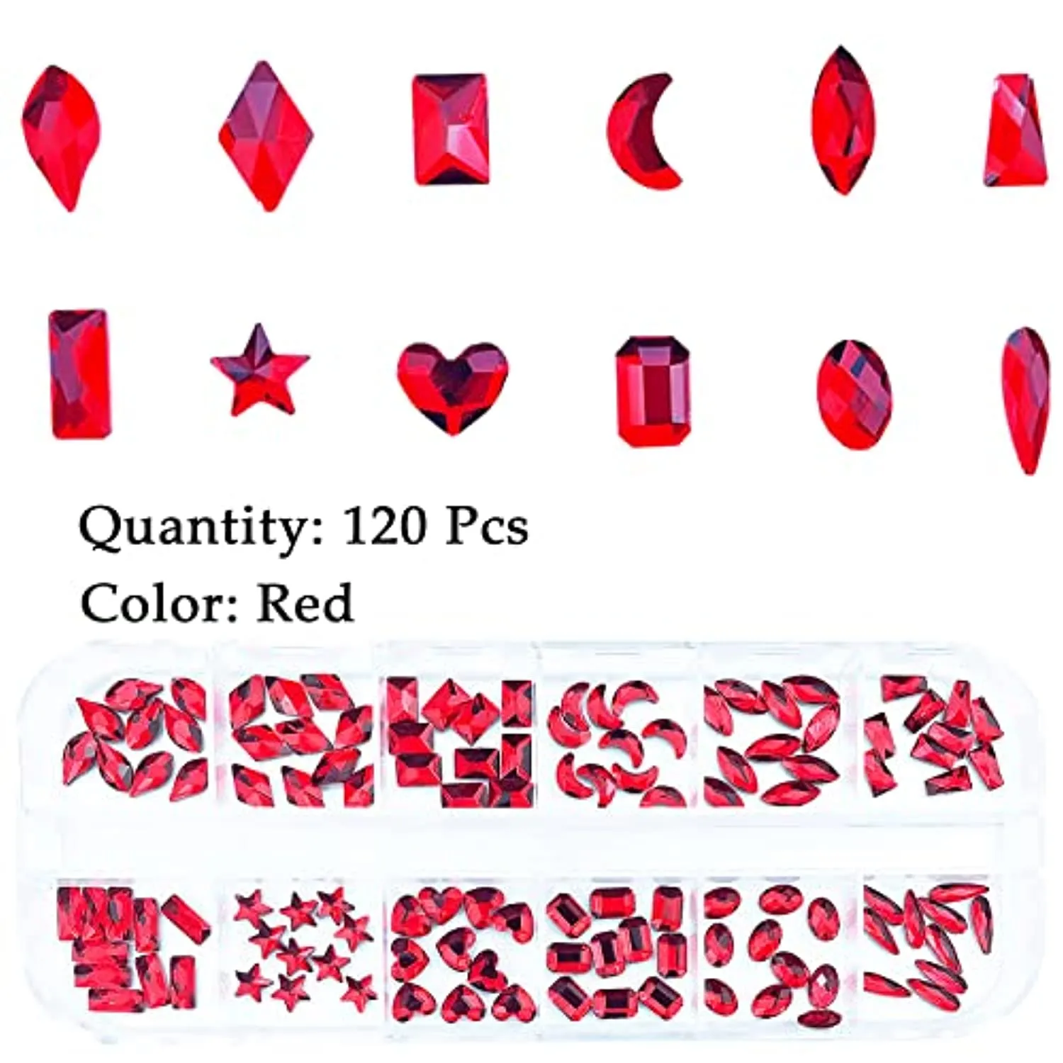 2120Pcs Red Crystal Nail Rhinestones Round Beads Flatback Glass Gems Stones Multi Shapes Sizes Rhinestones Nail Charms for Nail DIY Crafts Clothes Shoes Jewelry