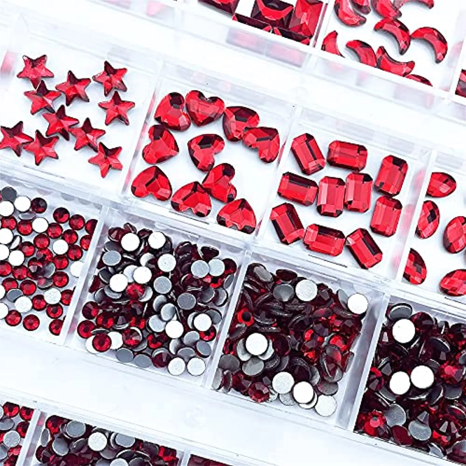 2120Pcs Red Crystal Nail Rhinestones Round Beads Flatback Glass Gems Stones Multi Shapes Sizes Rhinestones Nail Charms for Nail DIY Crafts Clothes Shoes Jewelry