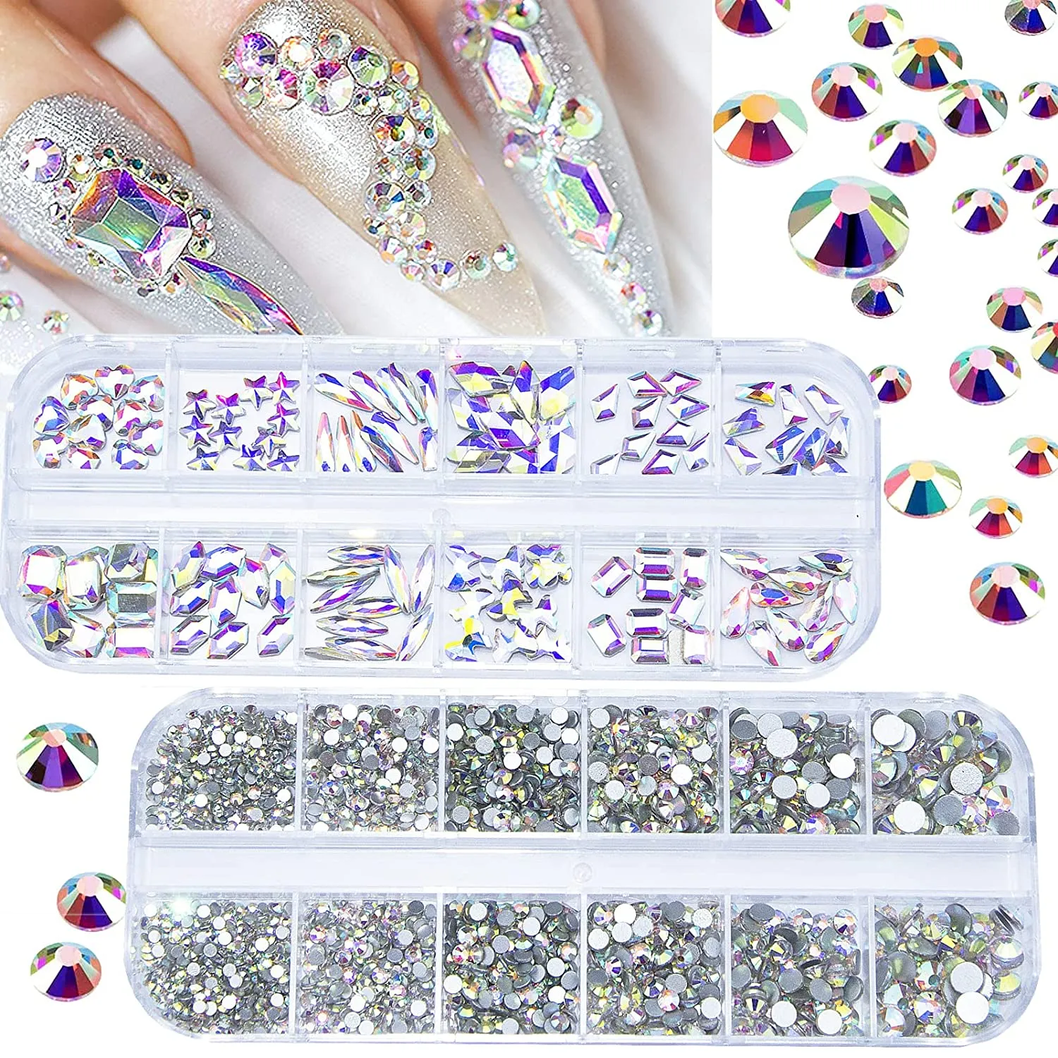 2120Pcs Red Crystal Nail Rhinestones Round Beads Flatback Glass Gems Stones Multi Shapes Sizes Rhinestones Nail Charms for Nail DIY Crafts Clothes Shoes Jewelry