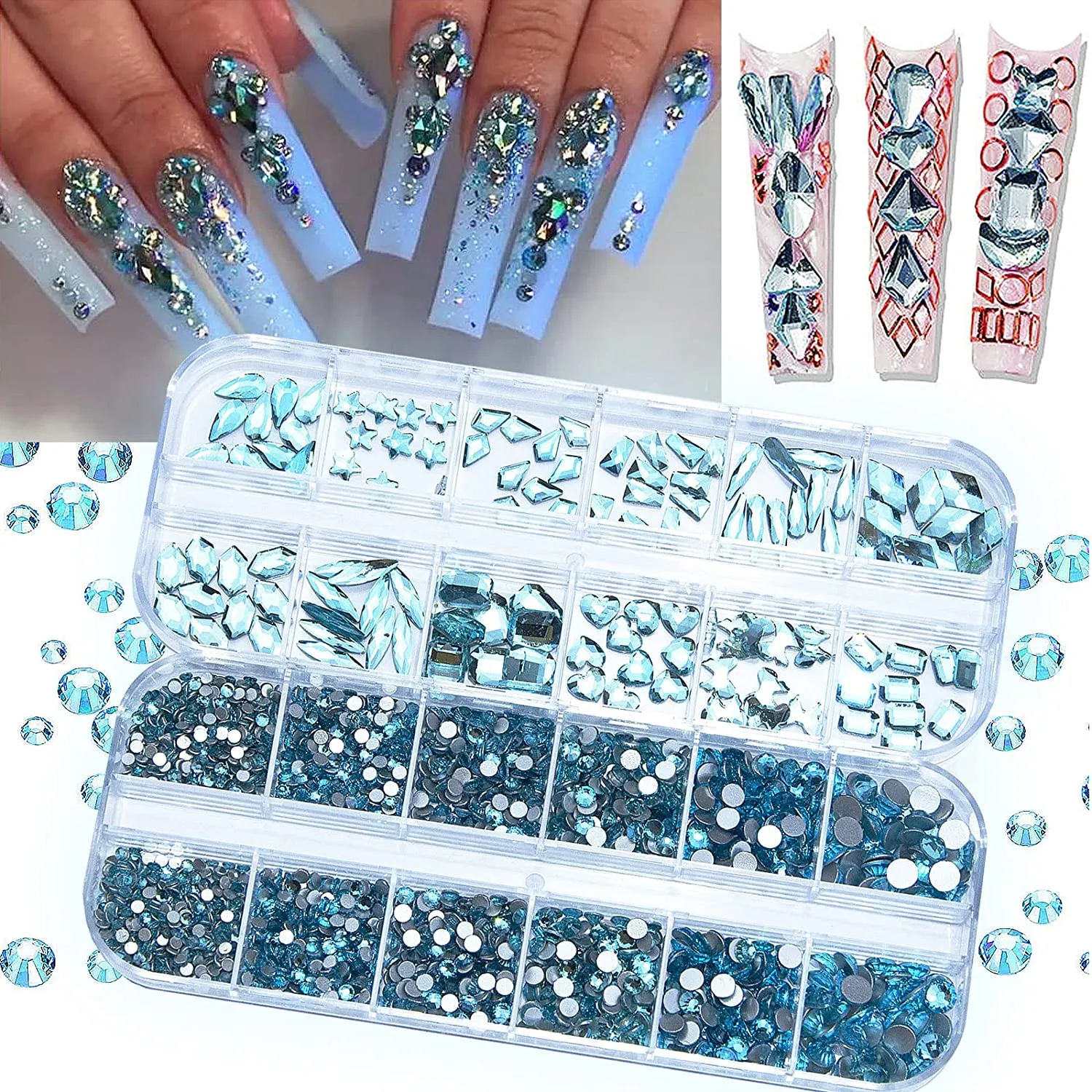 2120Pcs Red Crystal Nail Rhinestones Round Beads Flatback Glass Gems Stones Multi Shapes Sizes Rhinestones Nail Charms for Nail DIY Crafts Clothes Shoes Jewelry