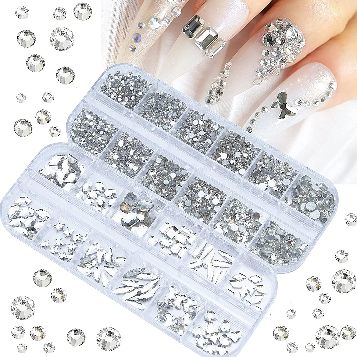 2120Pcs Red Crystal Nail Rhinestones Round Beads Flatback Glass Gems Stones Multi Shapes Sizes Rhinestones Nail Charms for Nail DIY Crafts Clothes Shoes Jewelry