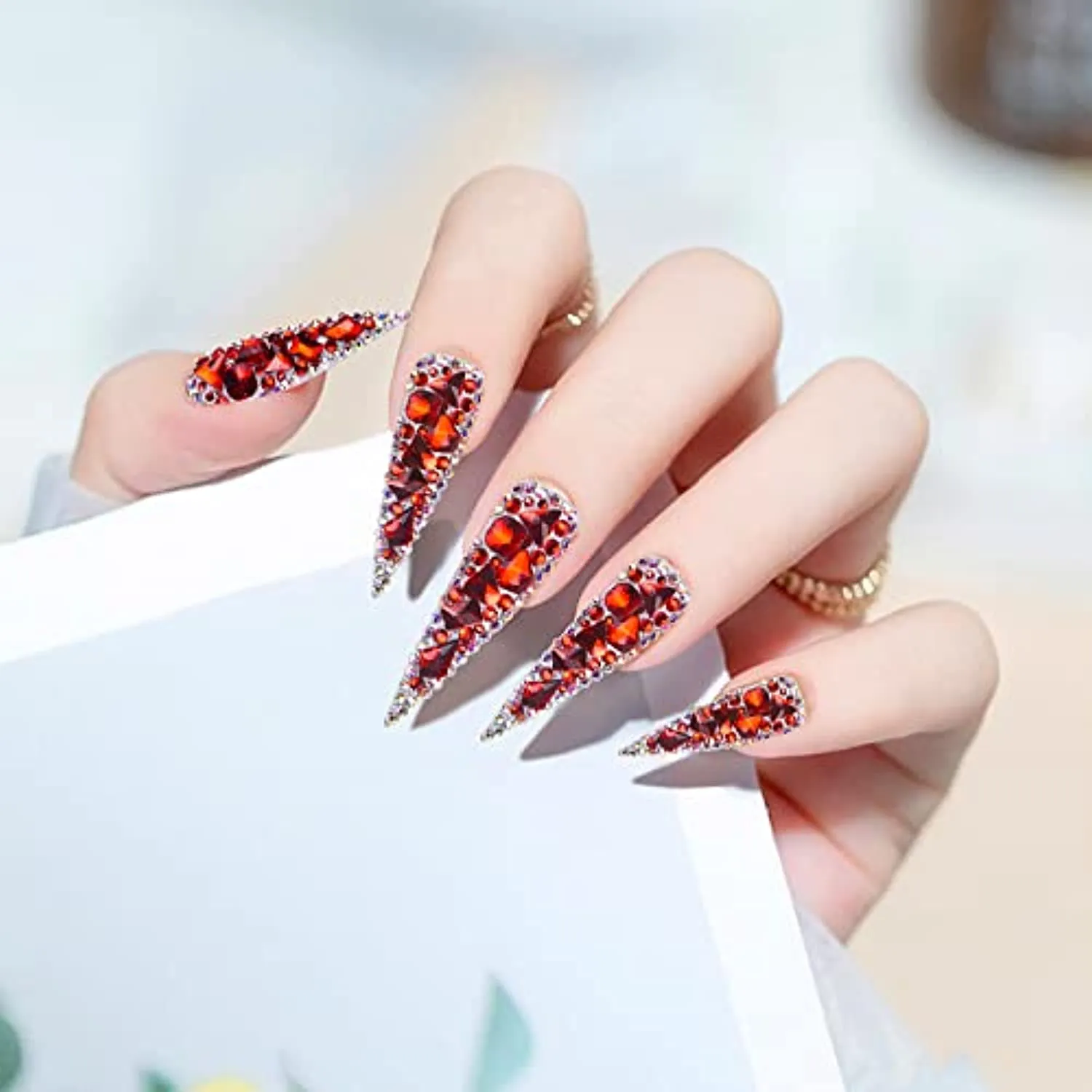2120Pcs Red Crystal Nail Rhinestones Round Beads Flatback Glass Gems Stones Multi Shapes Sizes Rhinestones Nail Charms for Nail DIY Crafts Clothes Shoes Jewelry