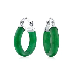 925 Sterling Silver Green Jade Hoop Earring
