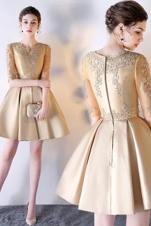 A-Line Solid Color Lace  Homecoming Dress Short Prom Dress With Appliques TR0213