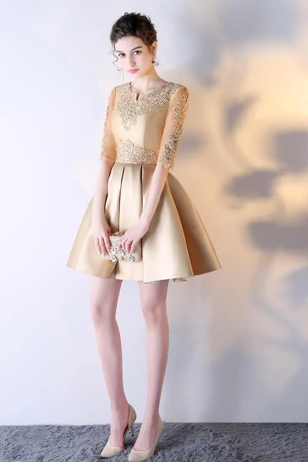 A-Line Solid Color Lace  Homecoming Dress Short Prom Dress With Appliques TR0213
