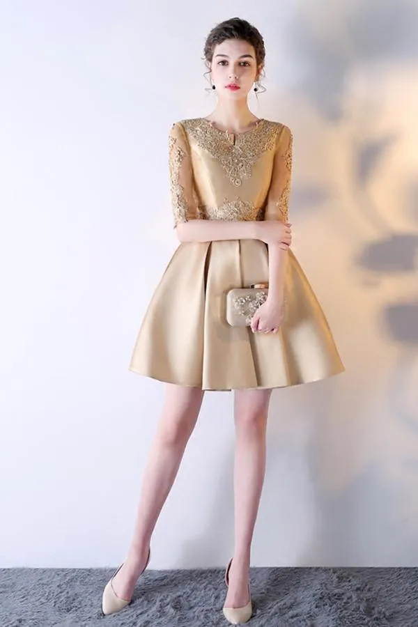 A-Line Solid Color Lace  Homecoming Dress Short Prom Dress With Appliques TR0213