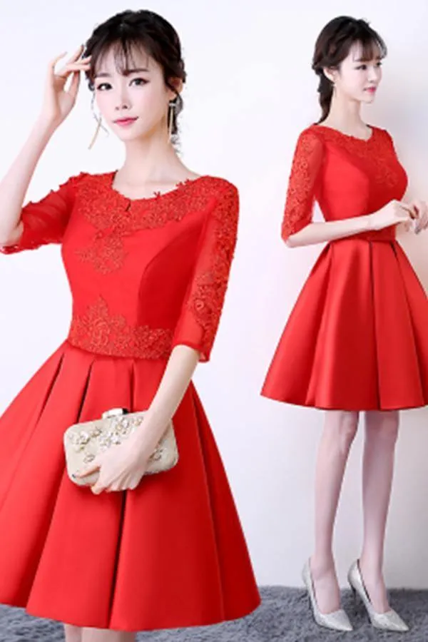 A-Line Solid Color Lace  Homecoming Dress Short Prom Dress With Appliques TR0213