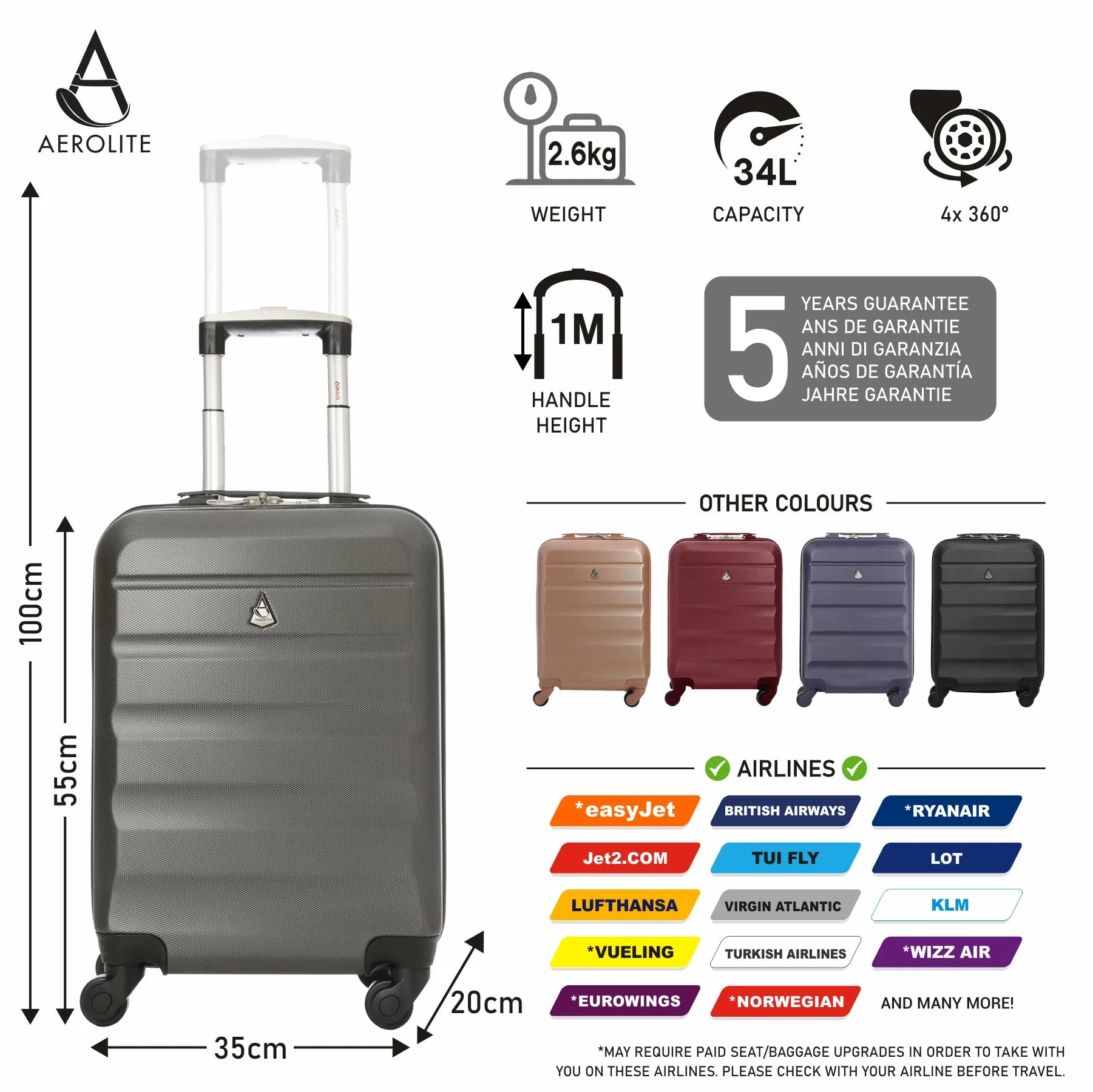Aerolite Lightweight Hard Shell Suitcase Luggage Set (Cabin   Large)