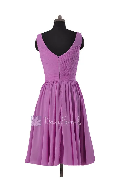 Appealing Short Deep V-Neckline Chiffon Bridesmaid Dress Wisteria Party Dress(BM5196S)