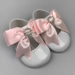 Baby Shoes - White with Pink Bow and Diamante
