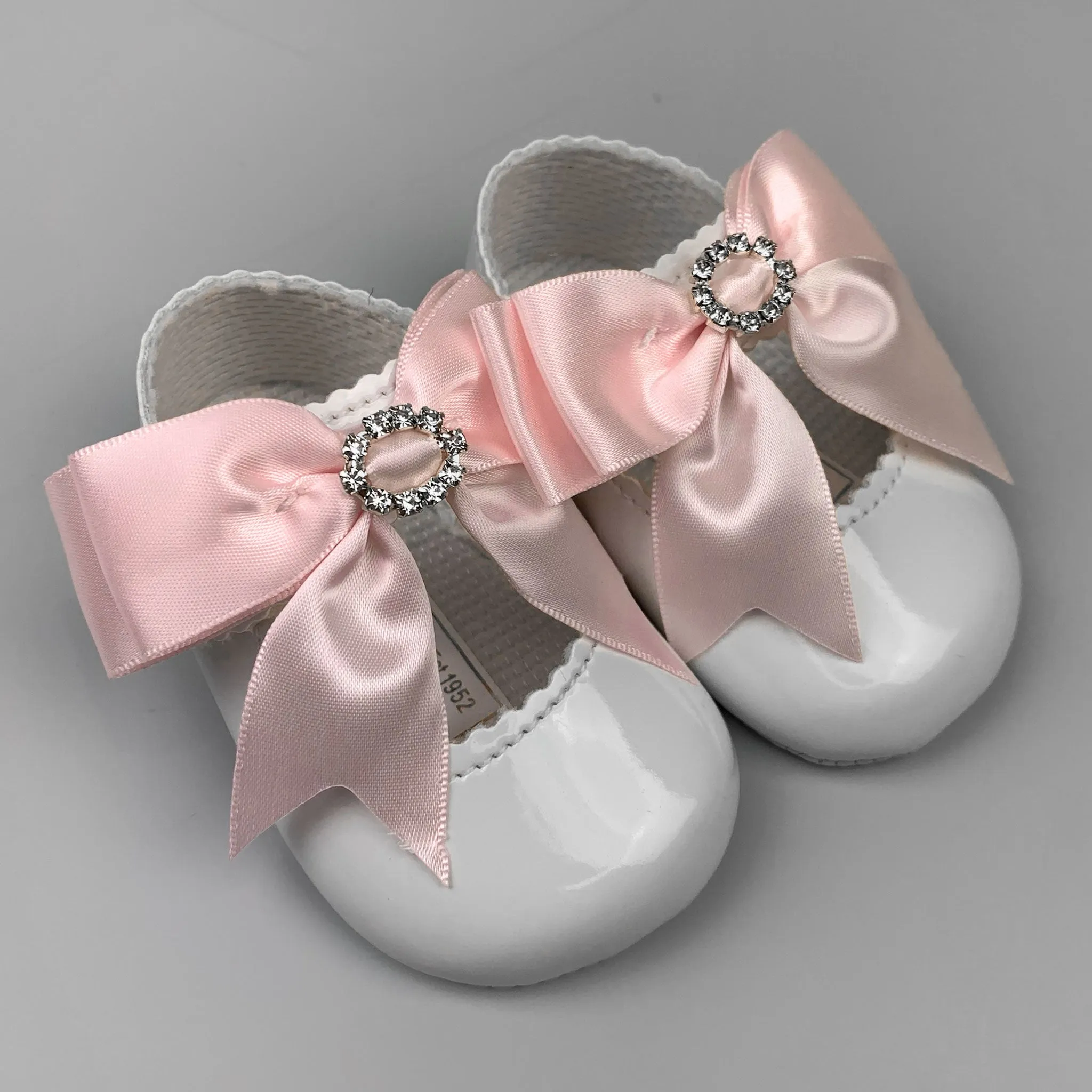 Baby Shoes - White with Pink Bow and Diamante