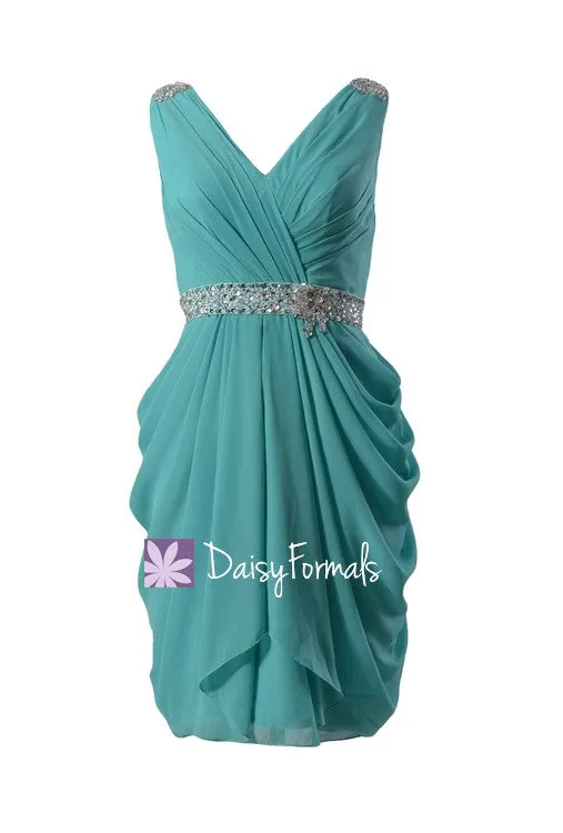 Beading Chiffon Bridal Party Dress Tiffany Blue Prom Dress Bridesmaid Dress (BM875)