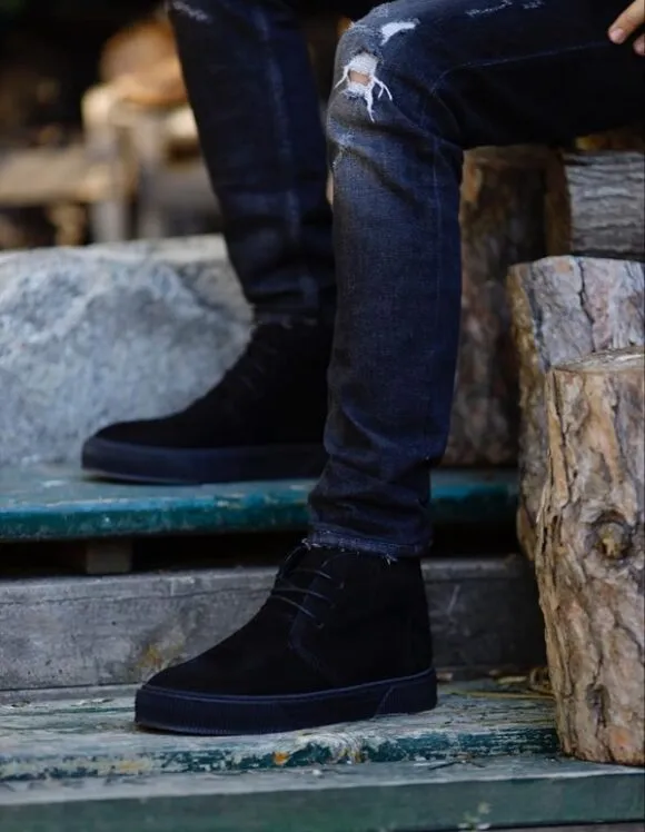 Black Suede Leather Ankle Boots
