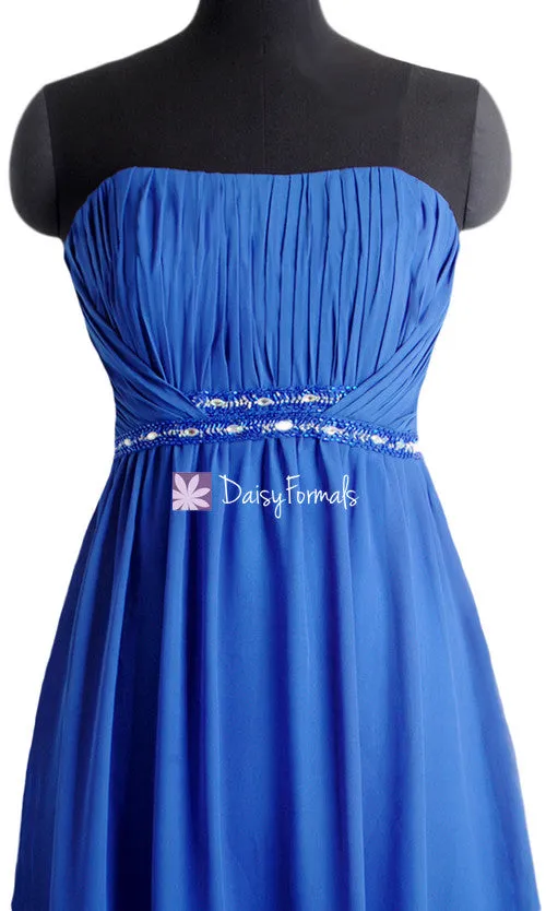 Blue Prom Dress Blue Chiffon Bridesmaids Dress Long Chiffon Evening Dress Formal Dress(BM1035)