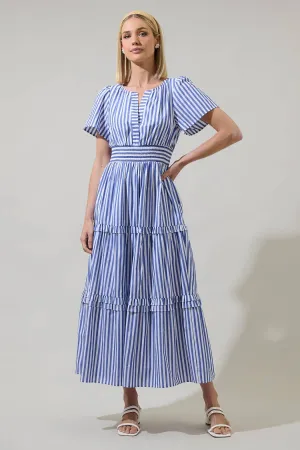 Brandy Striped Palmer Poplin Tiered Maxi Dress