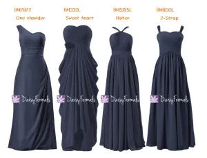 Classic Navy Chiffon Bridesmaids Dress Long Navy Mix-Match Long Party Dress (MM158)