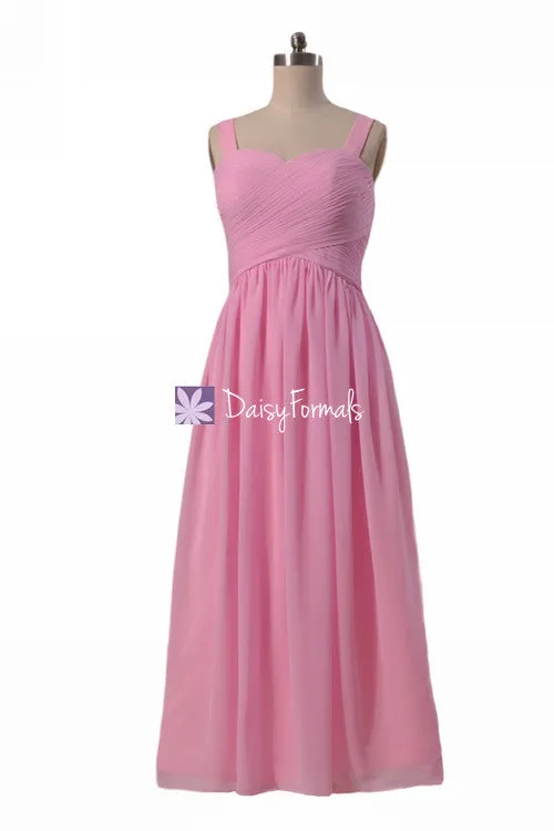 Cotton Candy Pink Bridesmaids Dress Full Length Pink Party Dress w/Straps (BM2386)