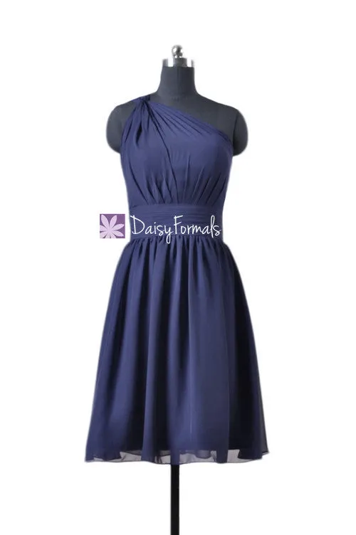 Deep Blue Chiffon Bridesmaid Dresses Custom Short Bridal Party Dress Formal Dress (BM837)