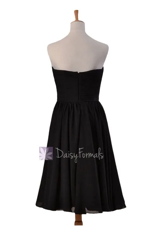 Delicate Black Chiffon Bridal Party Dress Short Strapless Bridesmaid Dress(BM10823S)