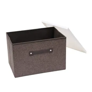 DMJWN Foldable Cloth Storage Tool Box bin Storage Basket Lid Collapsible Linen and Handles Organizer Bins Single Handle for Home Closet Office Car Boot Brown