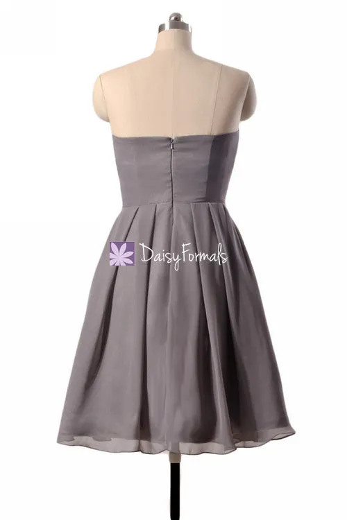 Elephant Grey Short Knee Bridesmaids Dress Short Chiffon Beach Wedding Party Gown (BM4046S)
