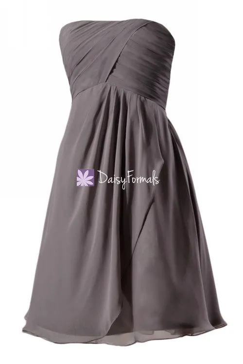 Elephant Grey Short Knee Bridesmaids Dress Short Chiffon Beach Wedding Party Gown (BM4046S)