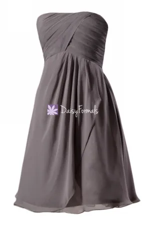 Elephant Grey Short Knee Bridesmaids Dress Short Chiffon Beach Wedding Party Gown (BM4046S)