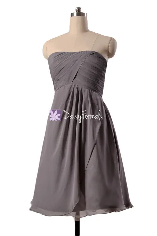 Elephant Grey Short Knee Bridesmaids Dress Short Chiffon Beach Wedding Party Gown (BM4046S)