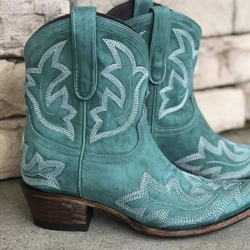 Embroidered Leather Cowboy Boots: Lina