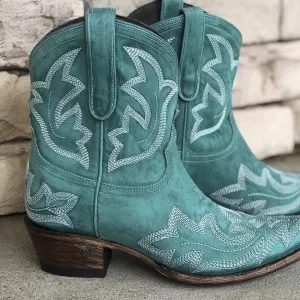 Embroidered Leather Cowboy Boots: Lina