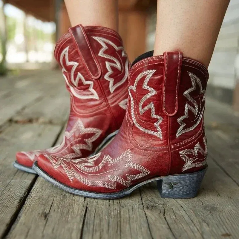 Embroidered Leather Cowboy Boots: Lina