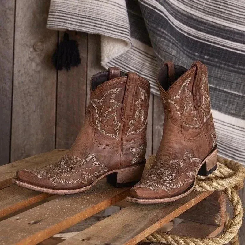 Embroidered Leather Cowboy Boots: Lina