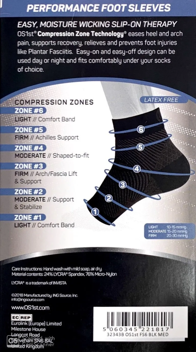 FS6 Compression Socks - Foot Sleeve One Pair  (Size - S/M/L/XL) Color (Black / White)