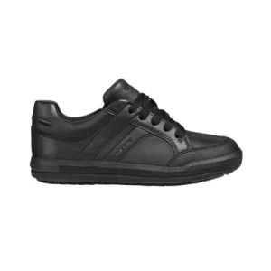Geox Arzach - Black School Shoe with Sidezip and Laces