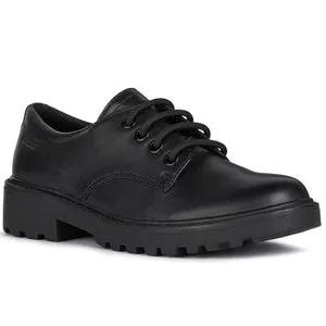 Geox Casey - Black Leather Lace up School Shoe