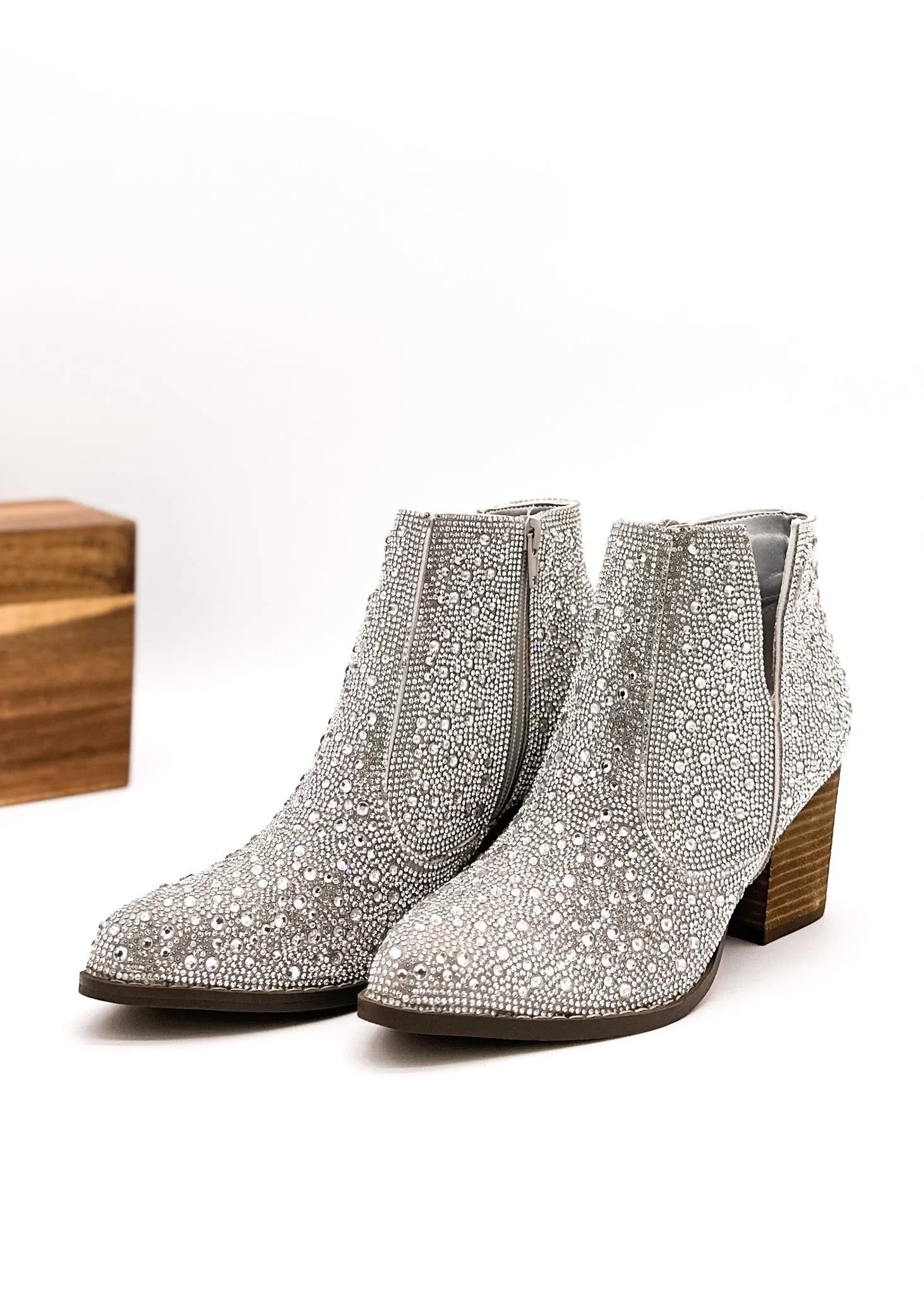Hazel Blues® |  Shine Star Rhinestone Bootie in Silver