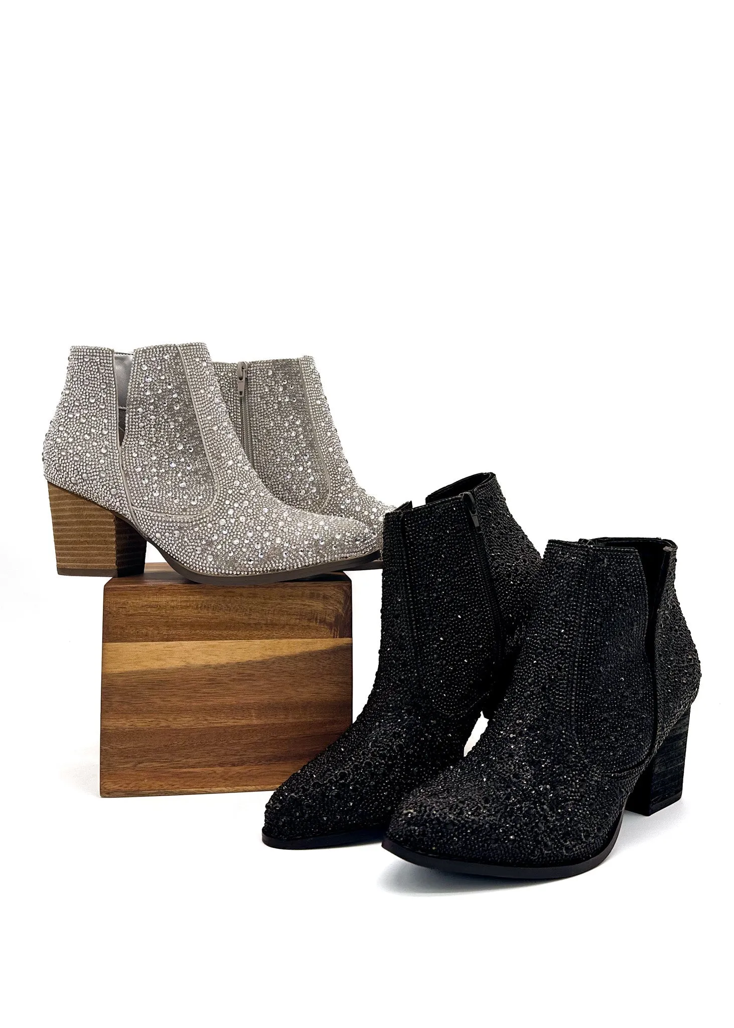 Hazel Blues® |  Shine Star Rhinestone Bootie in Silver