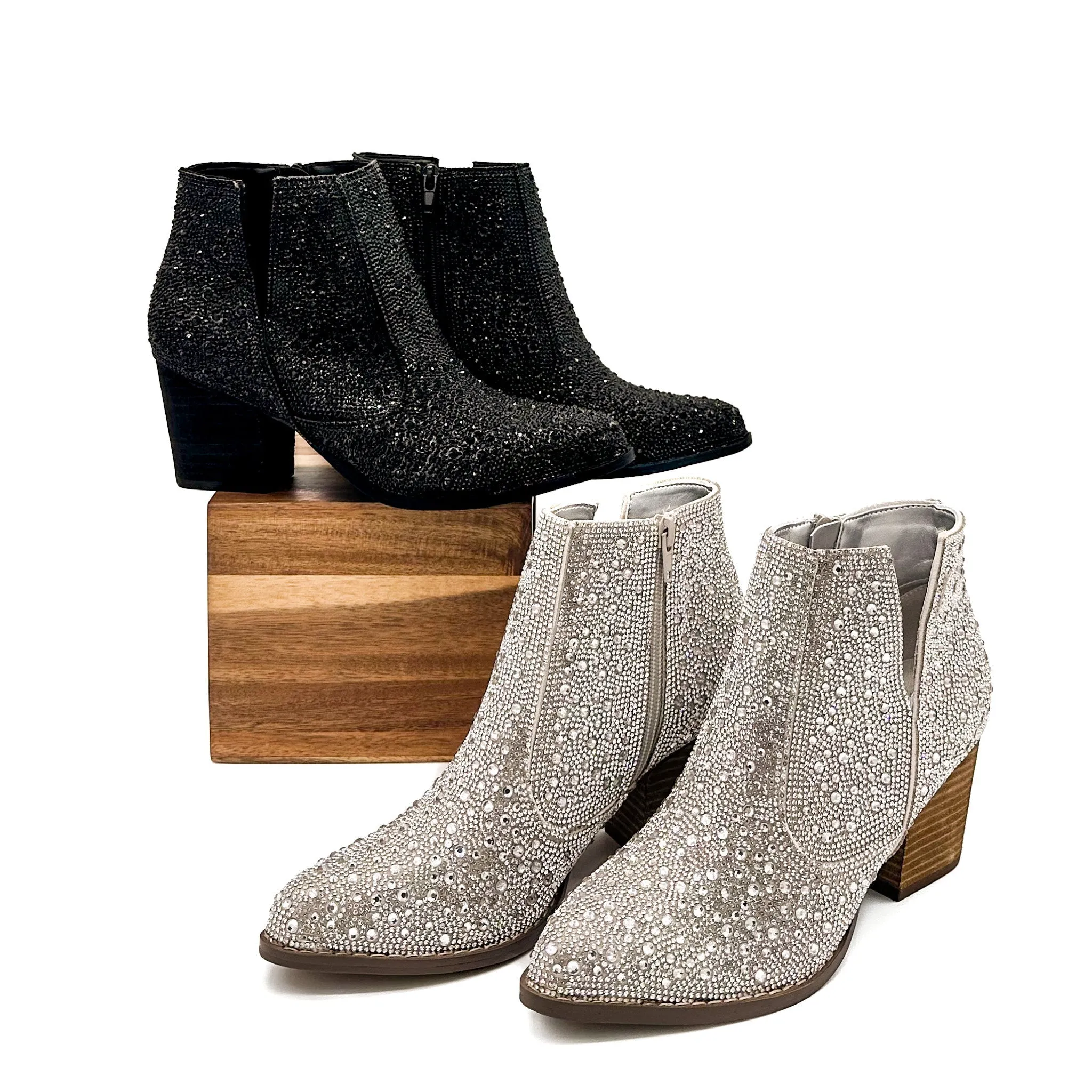 Hazel Blues® |  Shine Star Rhinestone Bootie in Silver