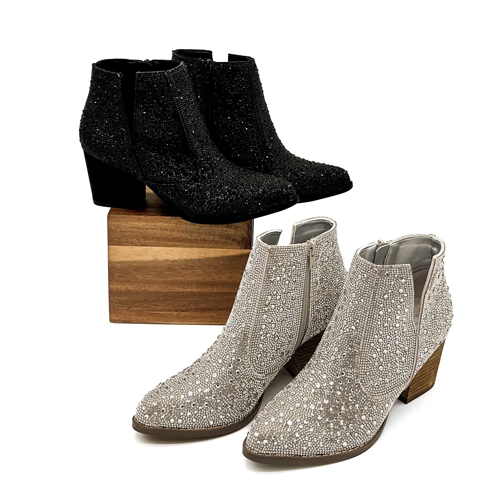 Hazel Blues® |  Shine Star Rhinestone Bootie in Silver