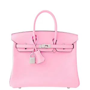 Hermes Rose Sakura Pink 25cm Swift Leather Birkin Satchel Bag Jewel