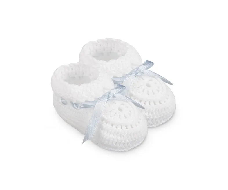 Jefferies Socks Hand Crochet Ribbon Bootie 1 Pair - Blue
