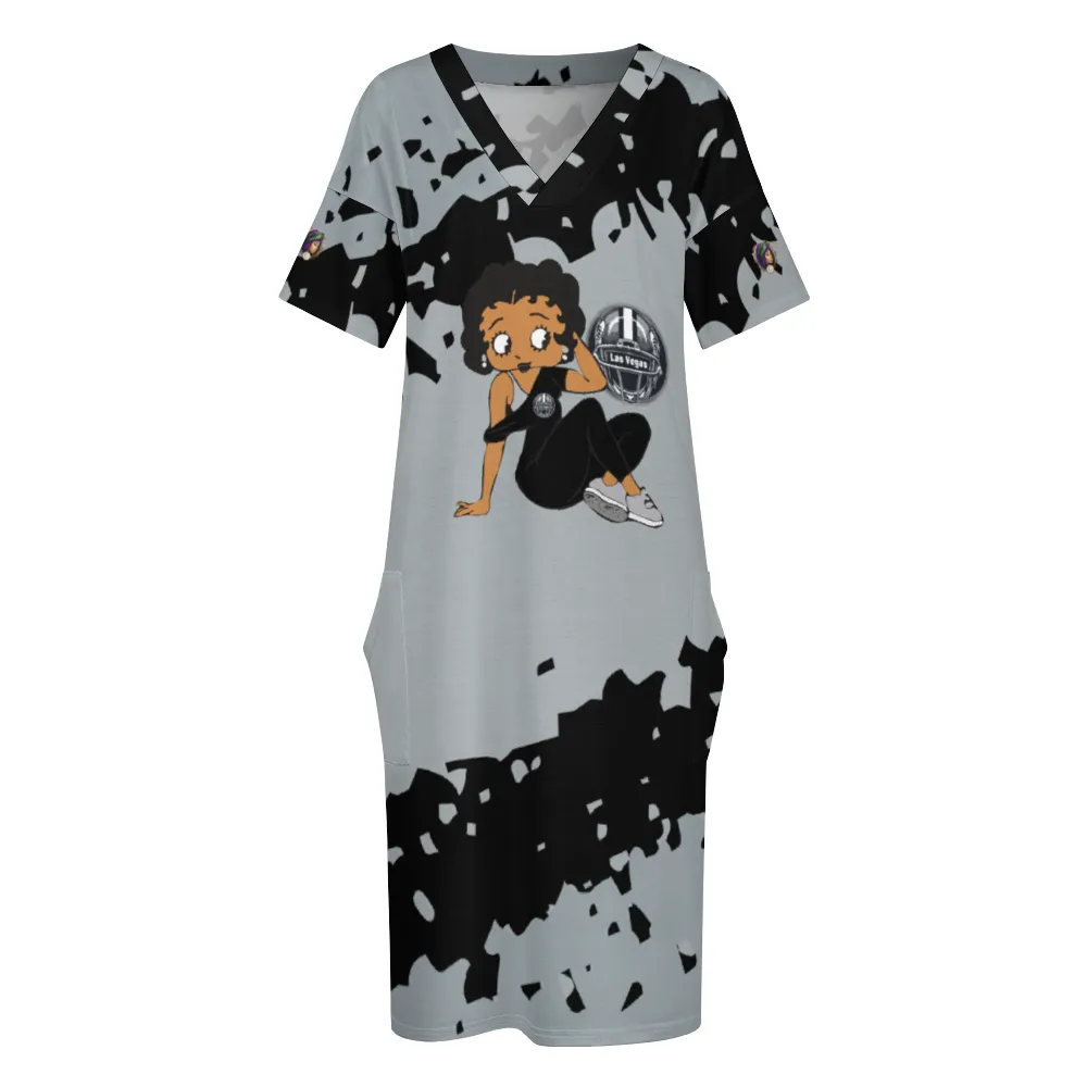 Las Vegas Fan Women's V-neck Loose with Pockets - Dark