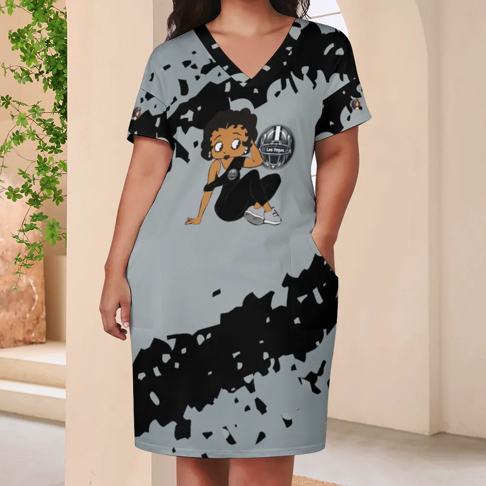 Las Vegas Fan Women's V-neck Loose with Pockets - Dark