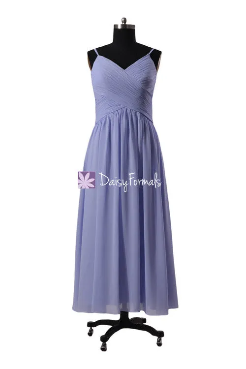 Light Lilac Floor Length Chiffon Dress V-Neck Periwinkle Beach Party Dress W/Straps(BM8515L)