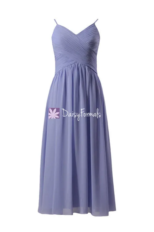 Light Lilac Floor Length Chiffon Dress V-Neck Periwinkle Beach Party Dress W/Straps(BM8515L)
