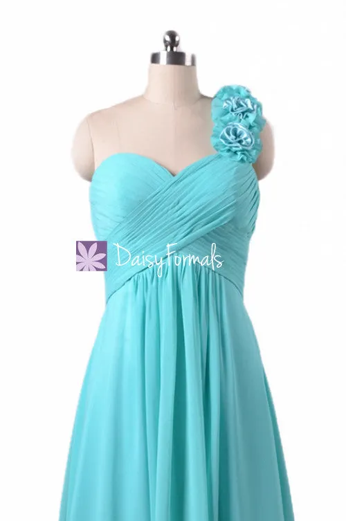 Long Vivid Aqua Chiffon Bridesmaid Dresses Egg's Robin Blue Beach Bridal Dress (BM346)
